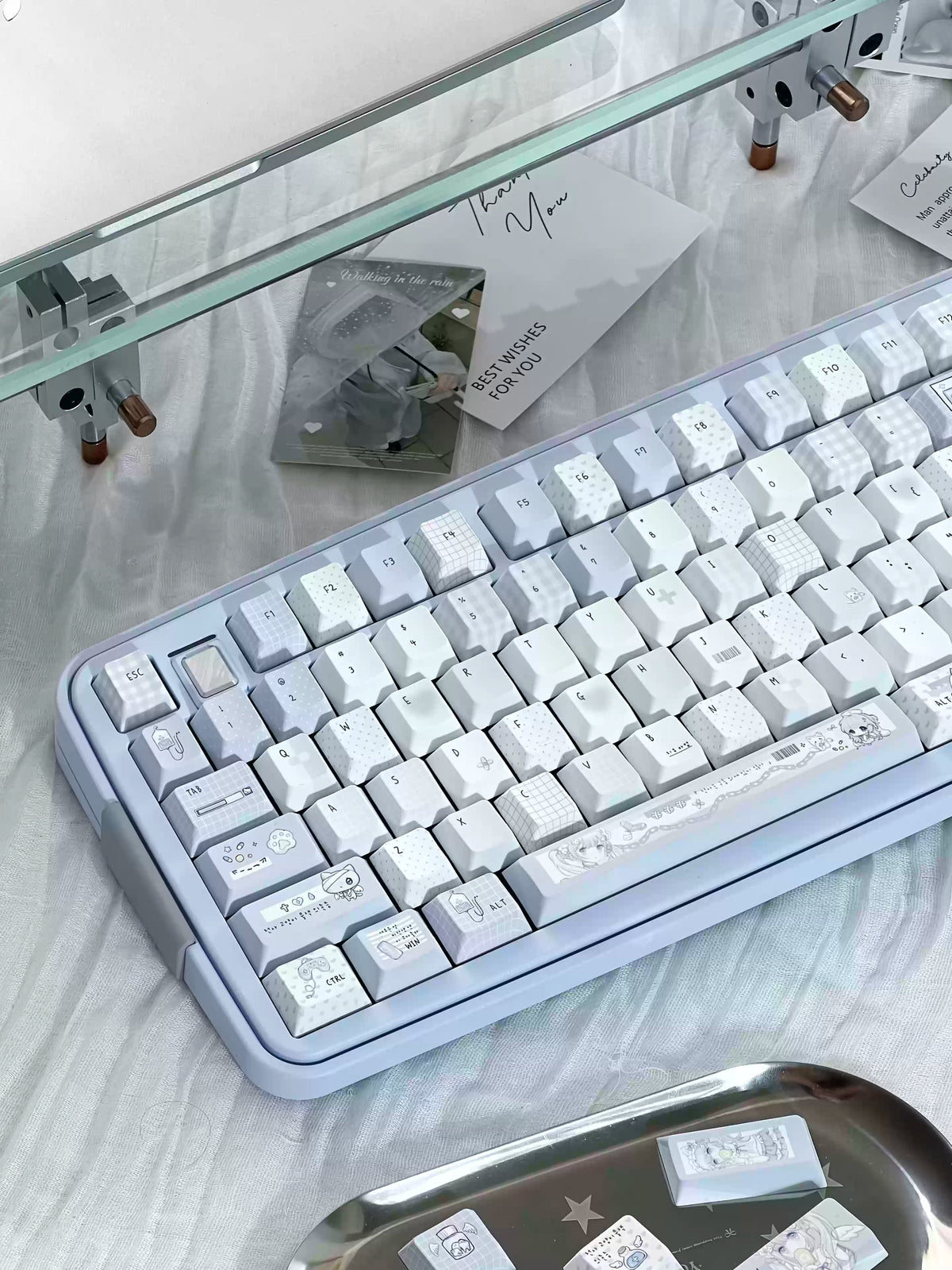 Aqua Angel Keycap Set | Light Blue PBT Cherry Profile Keycaps | Cute Anime & Subculture Style