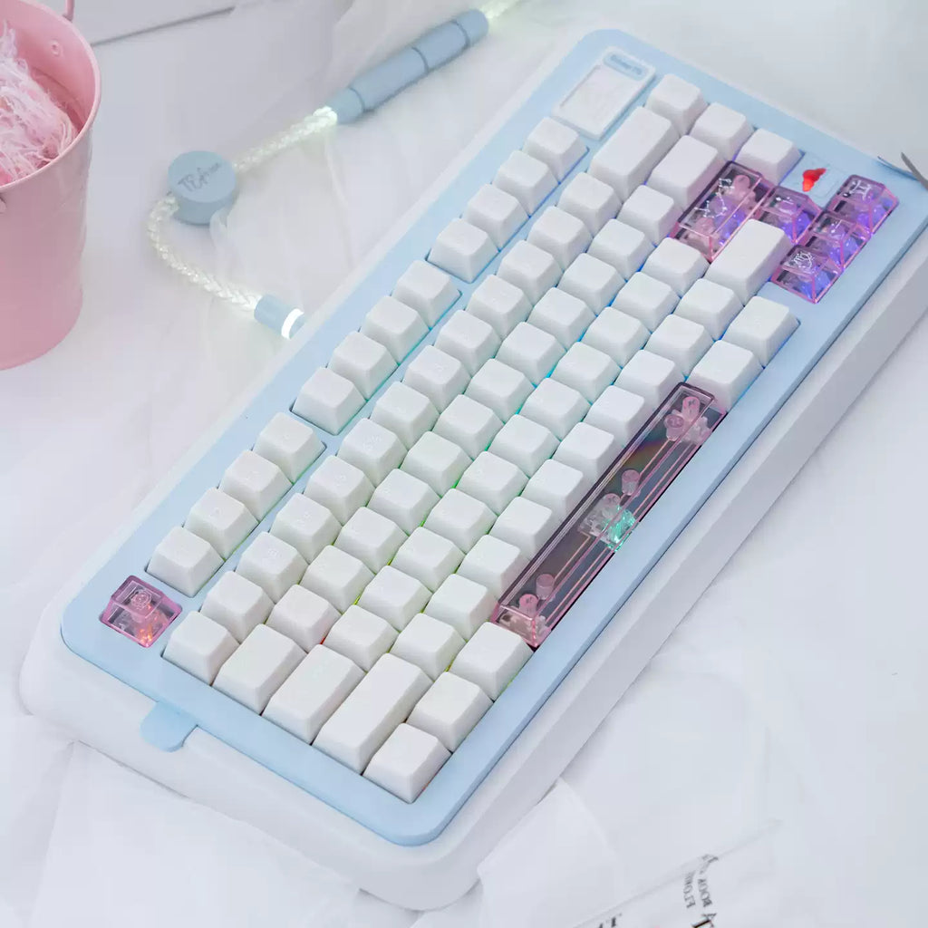 Star Whisper Keycaps Set – Milky White PBT + Translucent PC Constellation Accents, OEM Profile