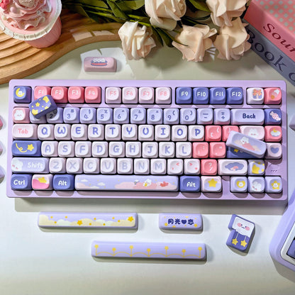 Moonlight Bunny Keycap Set – 142 Keys Pastel PBT Dye-Sublimated Keycaps for Mechanical Keyboards
