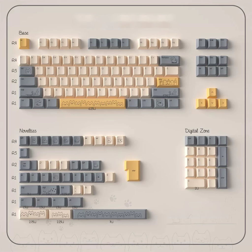 Dune Cat Keycaps Set – 144 Keys Cream & Caramel PBT Dye-Sub, OEM Profile, Alice Layout Compatible