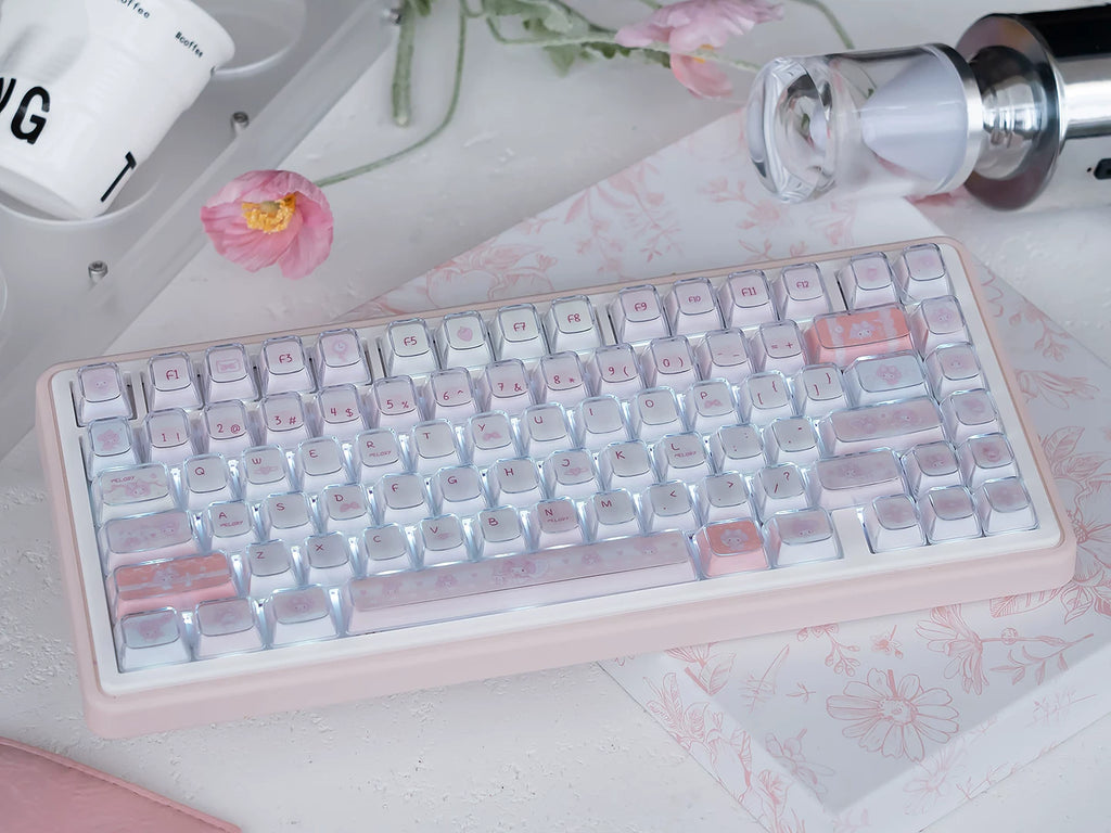 Cute My Melody Pink Keycap Set – PBT Dye-Sublimation Keycaps for Mechanical Keyboards