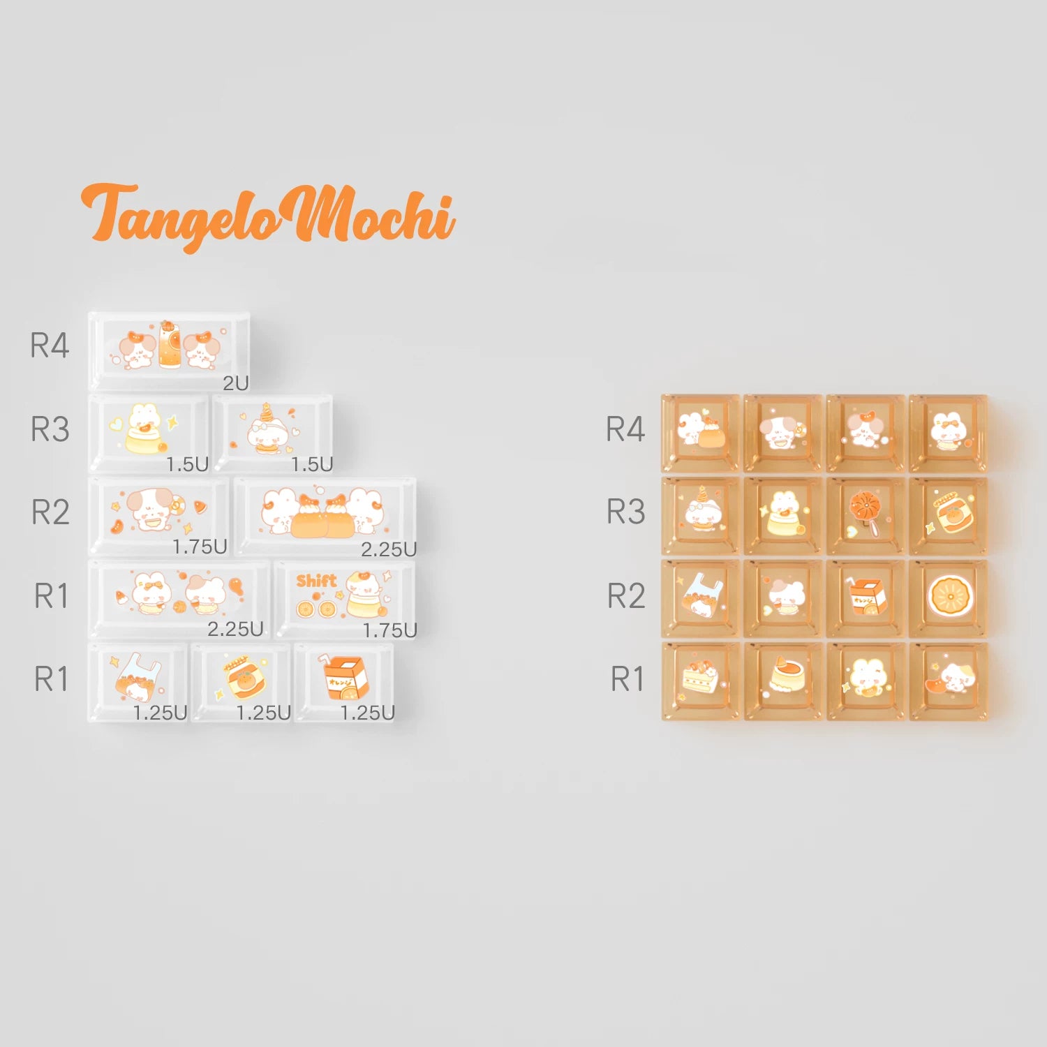 Tangelo Mochi Keycap Set | PBT Dye-Sub Orange Cream Gingham Cute Animal Keycaps | Arktcat x U're