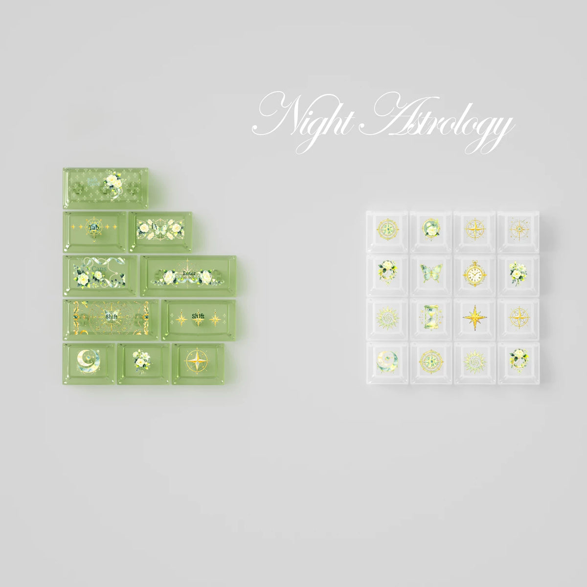Night Astrology Green PBT Keycap Set | Pearlescent Metallic Spray  | ARKTCAT x U'RE