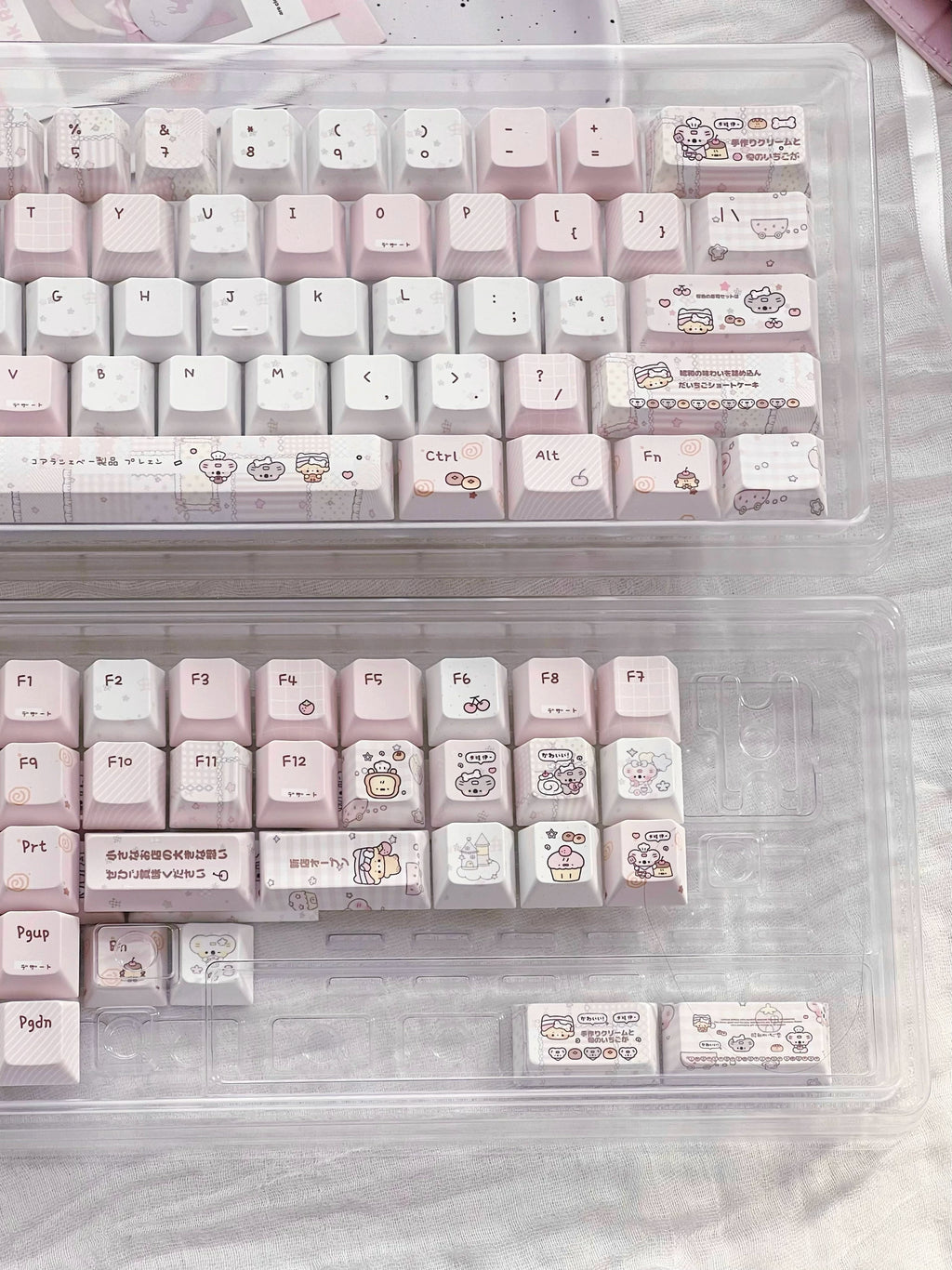 Pudding Roll Keycap Set – Pastel Pink Kawaii PBT 5-Side Dye-Sub Cherry Profile Keycaps