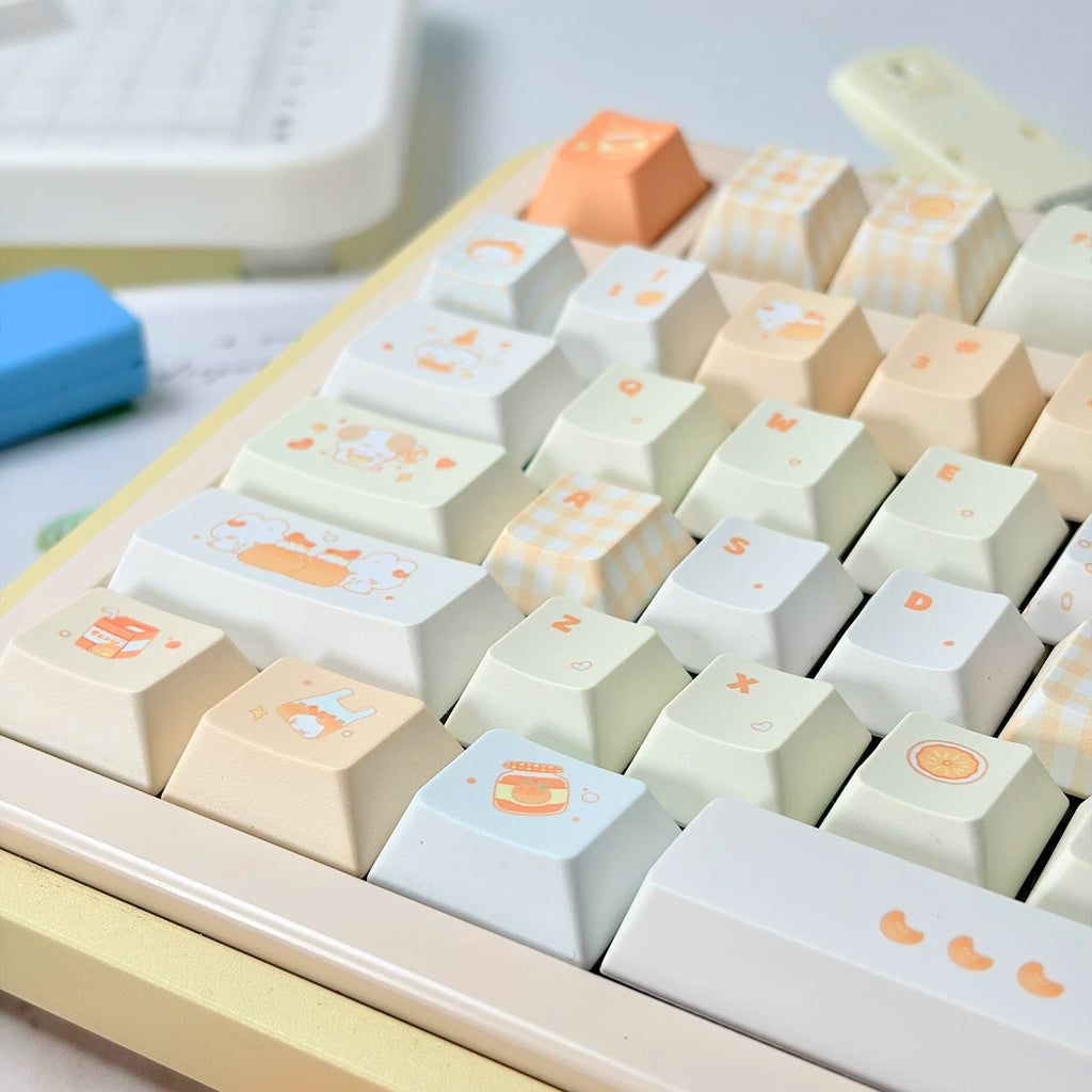 Tangelo Mochi Keycap Set | PBT Dye-Sub Orange Cream Gingham Cute Animal Keycaps | Arktcat x U're