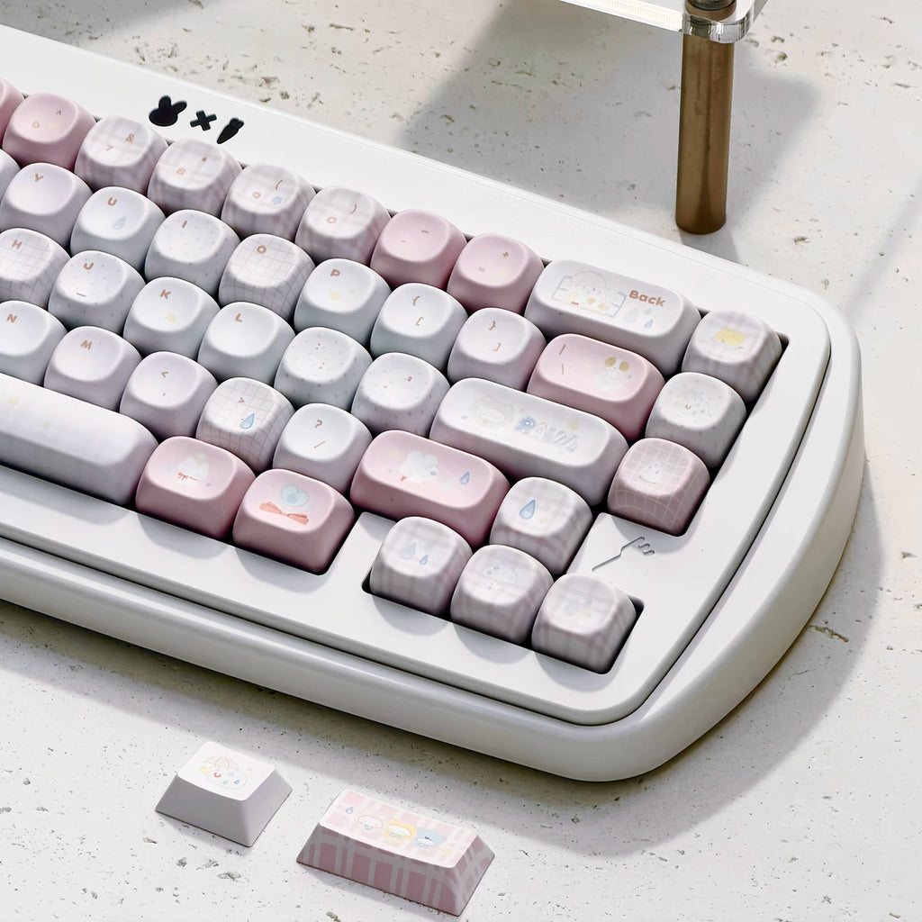 Fairy Garden Keycap Set – Cute Pastel Pink & Milk White PBT Keycaps | U're Lab