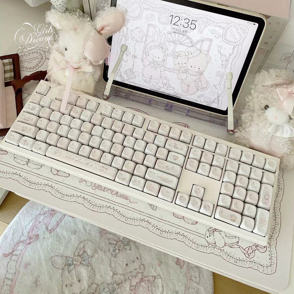 Baby Bunny & Bear Desk Mat | Cute Nursery-Style PU Leather Waterproof Desk Pad for Office & Home