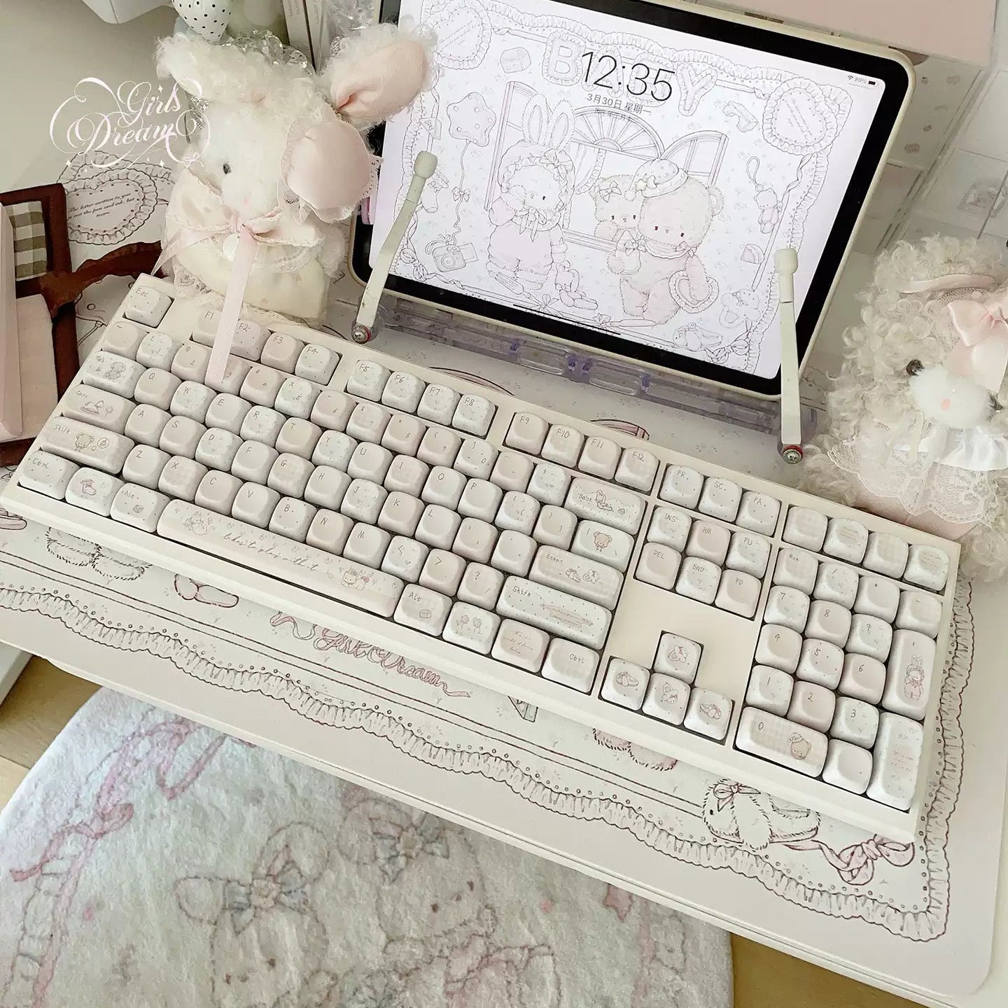 Baby Bunny & Bear Desk Mat | Cute Nursery-Style PU Leather Waterproof Desk Pad for Office & Home