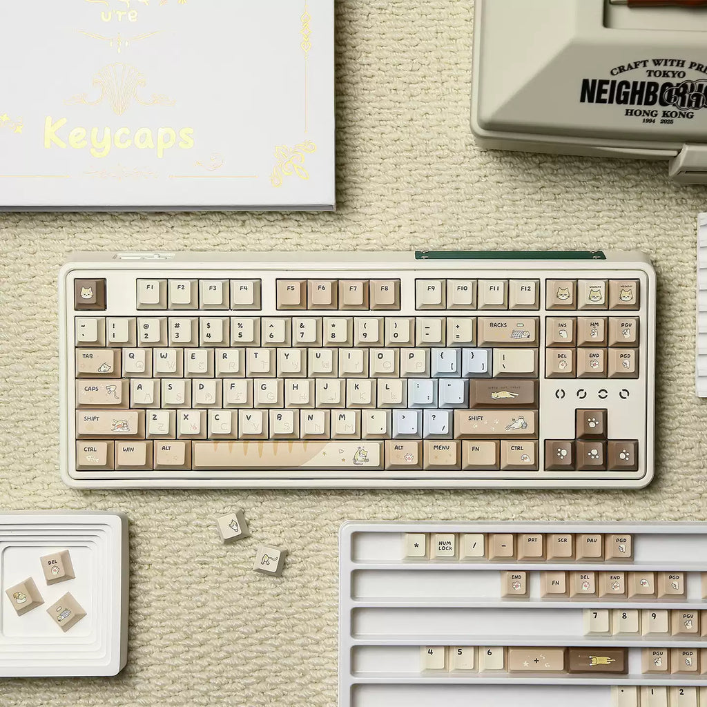 Hakimi Cat Keycap Set | Cozy Warm Latte Brown PBT Cherry Profile Keycaps | 134 Keys | ARKTCAT x U're