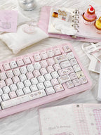 Pudding Roll Keycap Set – Pastel Pink Kawaii PBT 5-Side Dye-Sub Cherry Profile Keycaps