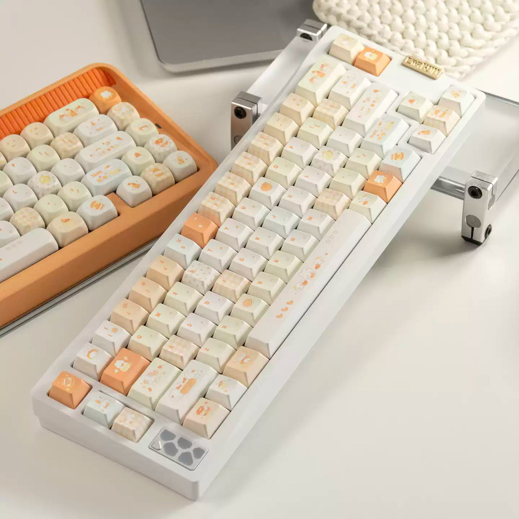 Tangelo Mochi Keycap Set | PBT Dye-Sub Orange Cream Gingham Cute Animal Keycaps | Arktcat x U're