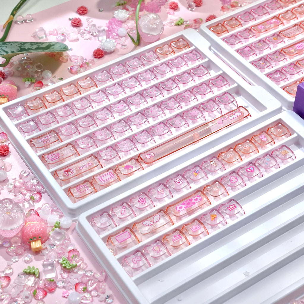 Electronic Cat Keycap Set | MAO Profile Transparent Pink PC Keycaps