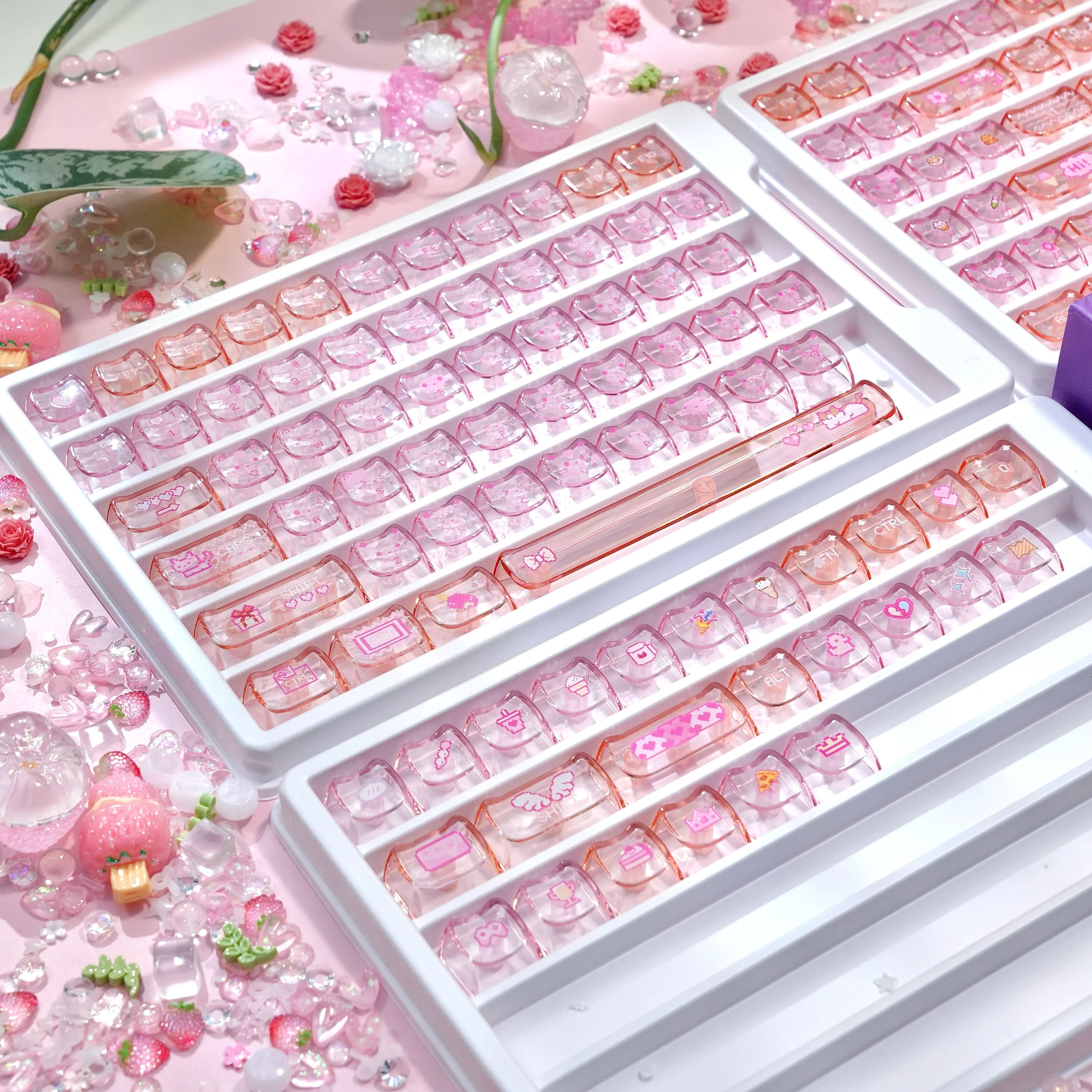 Electronic Cat Keycap Set | MAO Profile Transparent Pink PC Keycaps