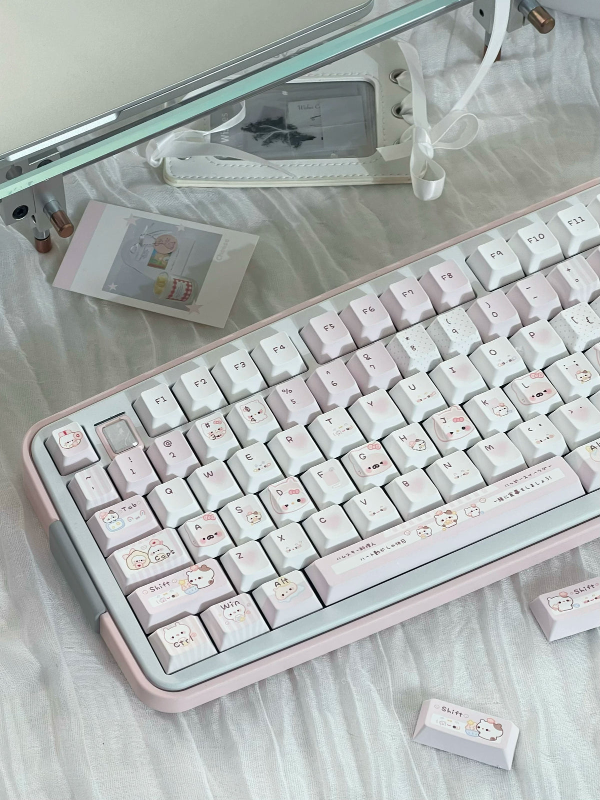 Pink Bunny Chef Keycap Set | Cute Pastel Pink PBT Cherry Profile Keycaps | 131 Keys