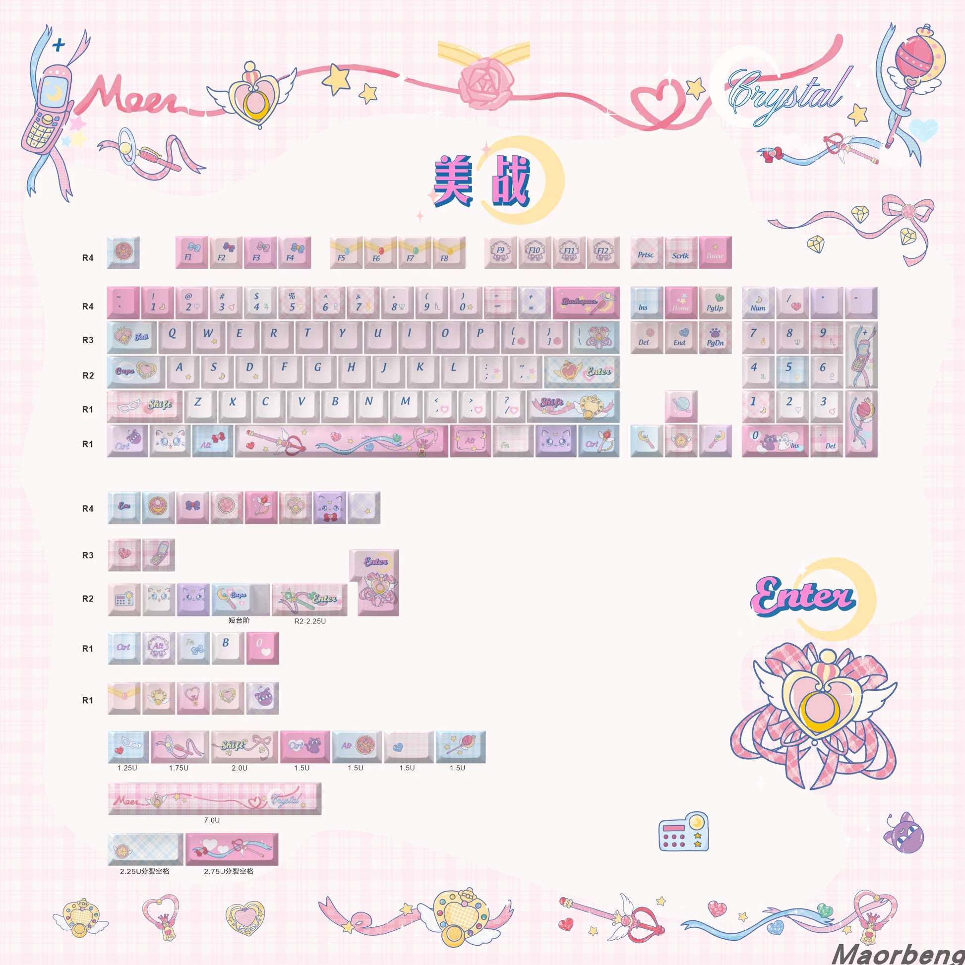 sailor moon crystal keycaps 2025 mao oem profile transparent pc dye-sub full set magical girl 140 keys
