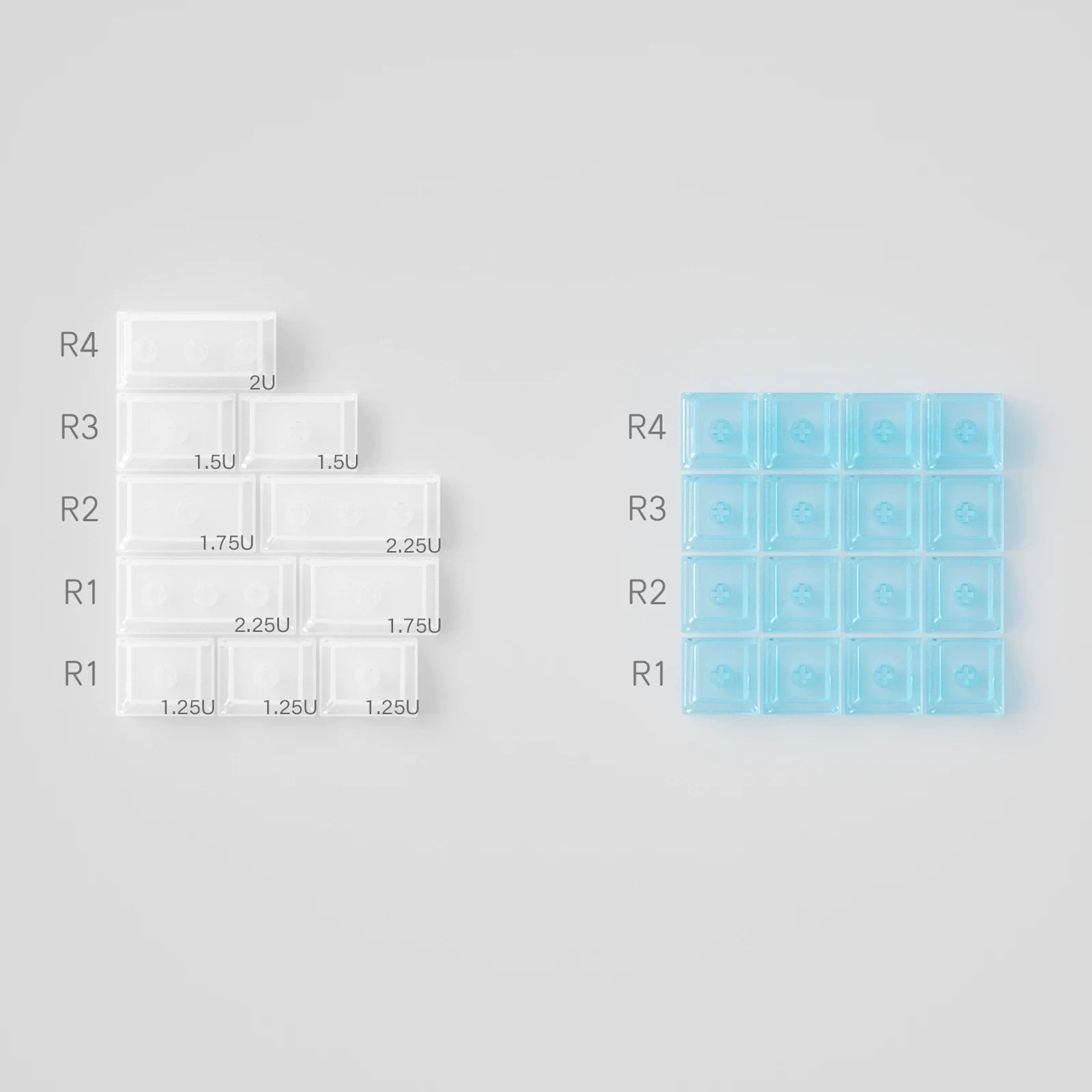 Set of clear and blue silicone molds on a gray background
