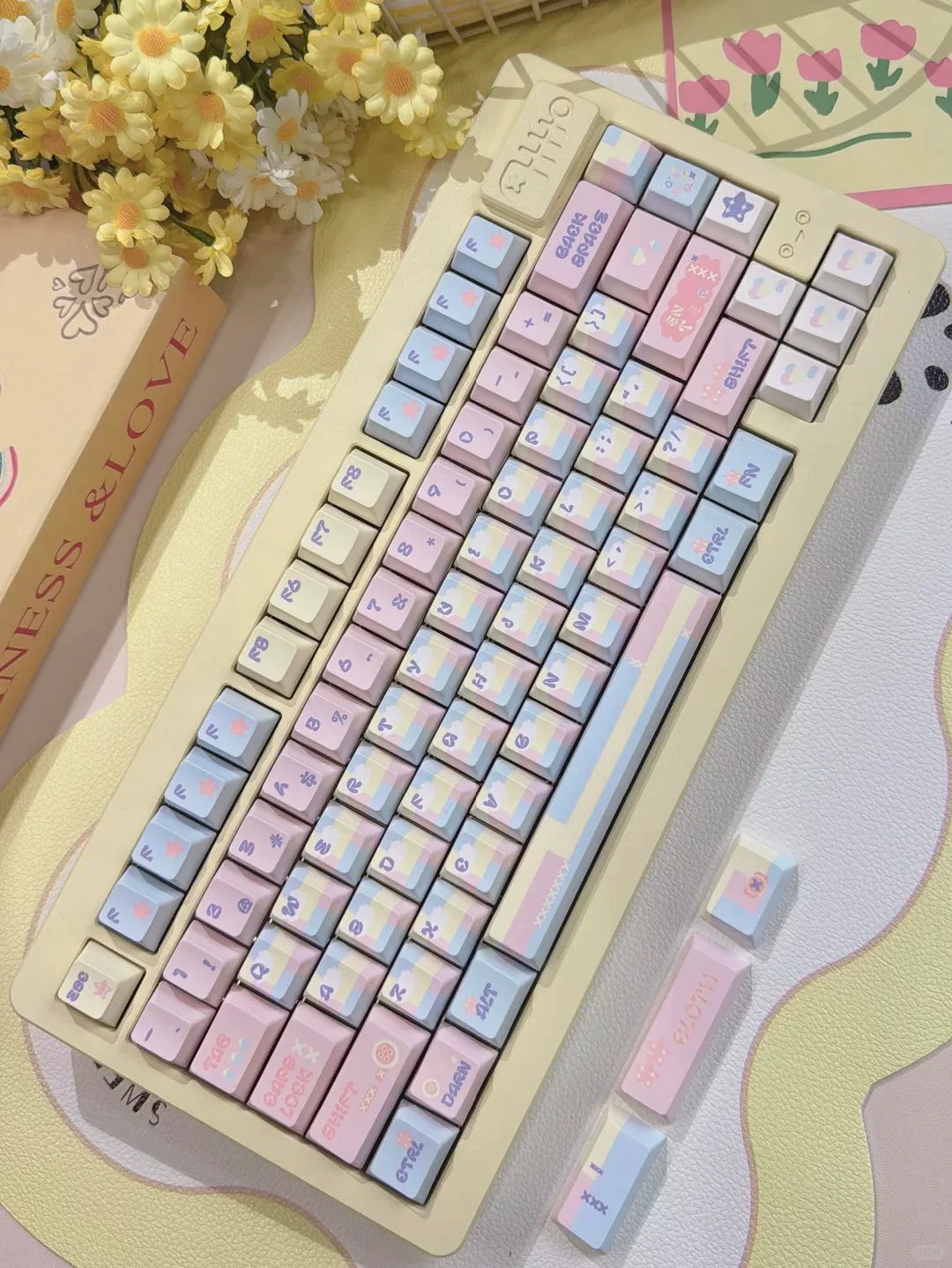 Patchwork Milk Candy Keycap Set 🌸🍬- PBT Dye-Sub Kawaii Set | Keyria Labs