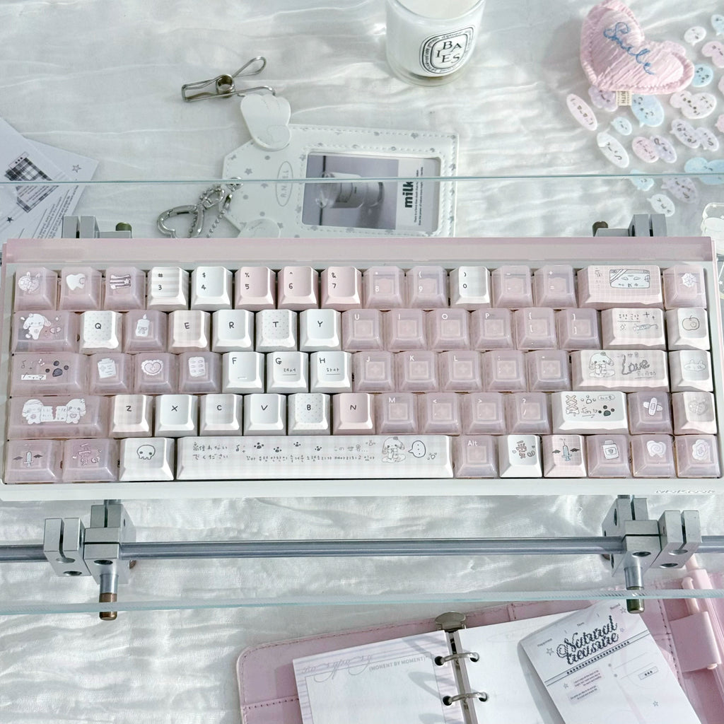Somnambulism Kawaii Pink & White PBT Keycap Set - 131 keys | ARKTCAT