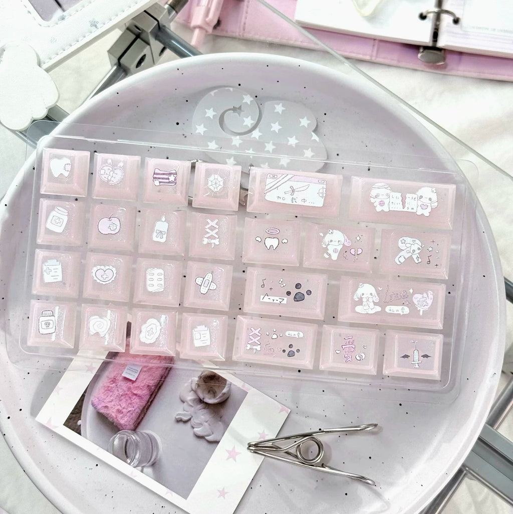 Somnambulism Kawaii Pink & White PBT Keycap Set - 131 keys | ARKTCAT