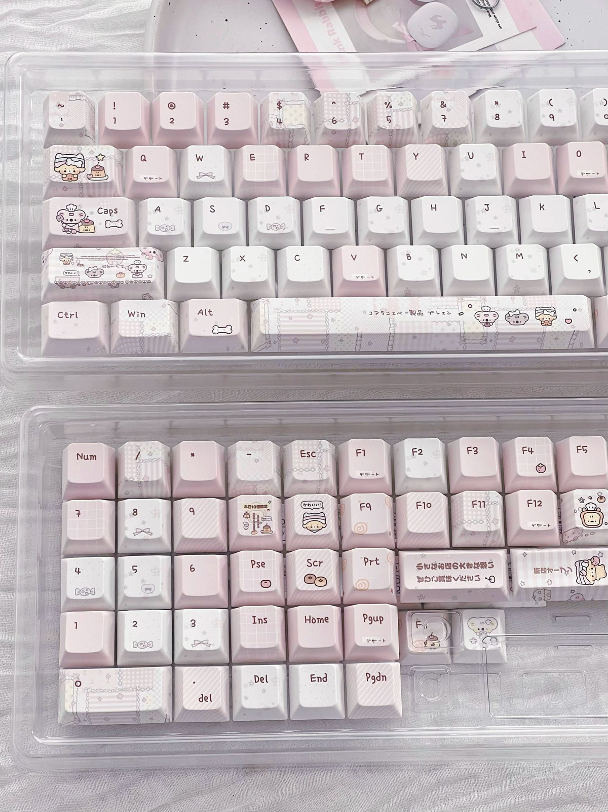 Pudding Roll Keycap Set – Pastel Pink Kawaii PBT 5-Side Dye-Sub Cherry Profile Keycaps