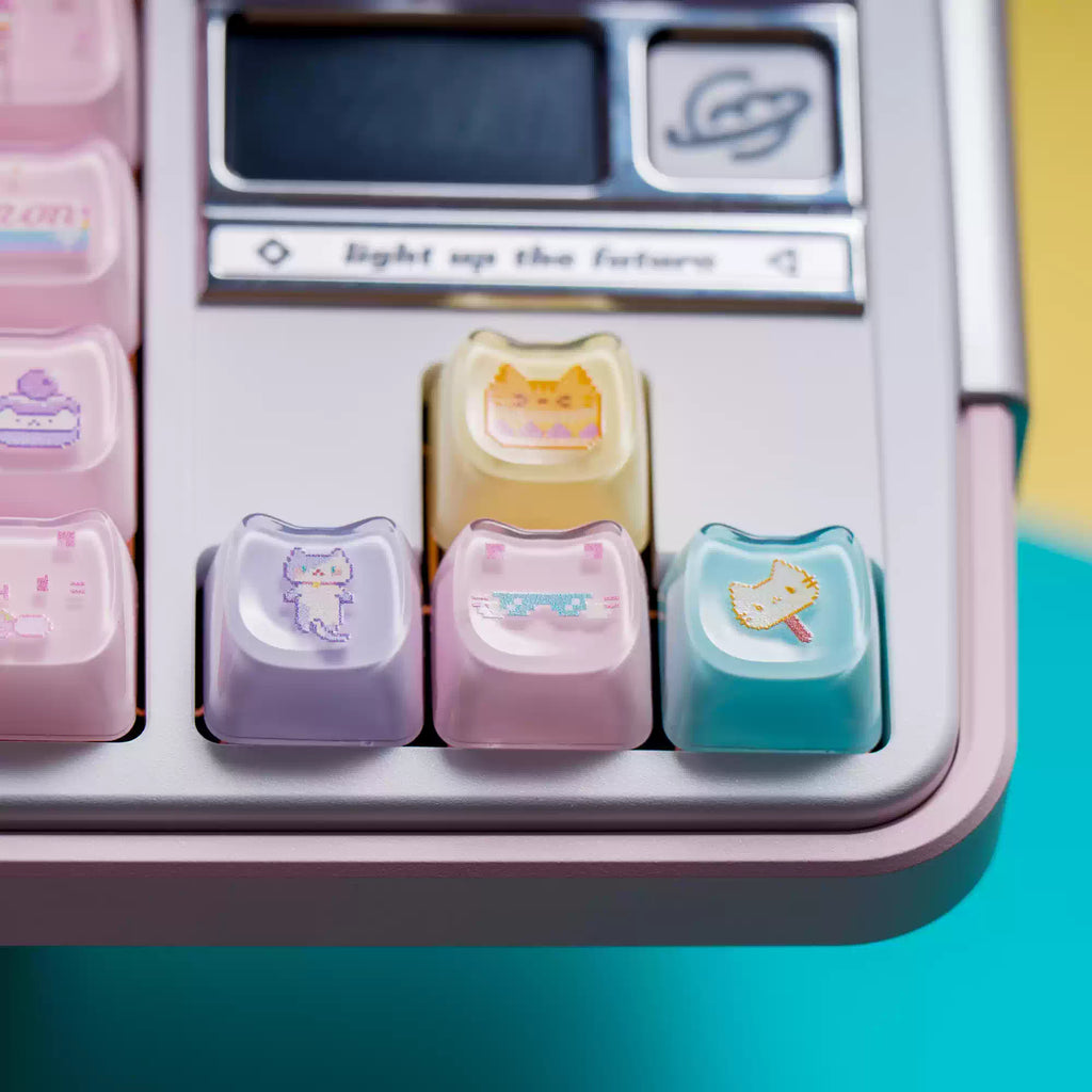 Macaron Meow Cat-Ear Keycaps – PC Transparent MAO Profile, 134 Keys