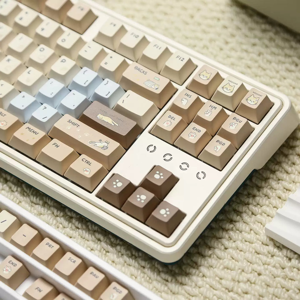 Hakimi Cat Keycap Set | Cozy Warm Latte Brown PBT Cherry Profile Keycaps | 134 Keys | ARKTCAT x U're
