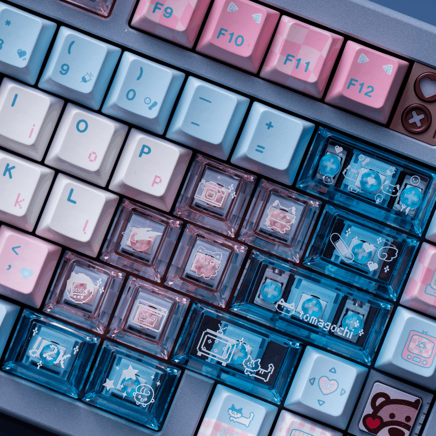 electronic meow meow keycaps 2025 pbt pc transparent foggy dye-sub full set kawaii cyber cat neon 140 keys