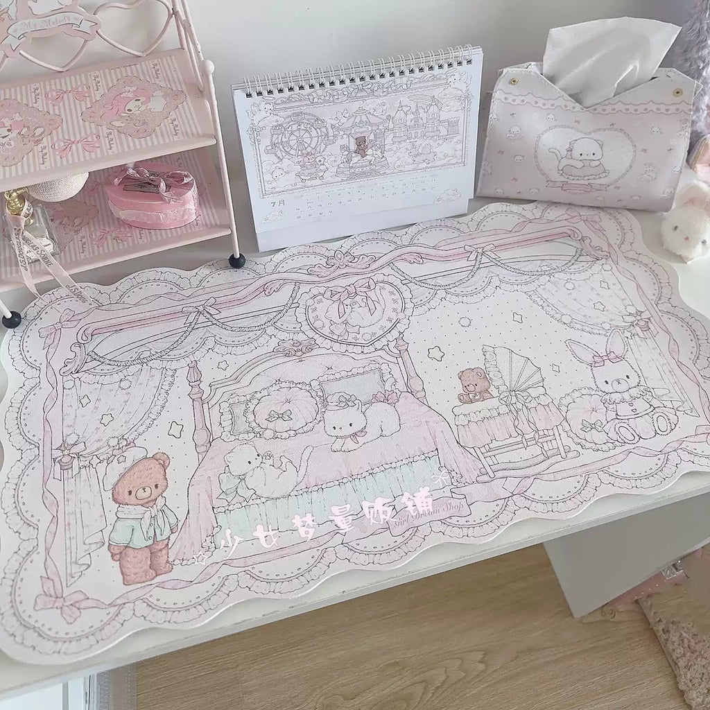 Baby Room Desk Mat | Vintage Lace Nursery Bedroom PU Leather Waterproof Desk Pad for Office & Home