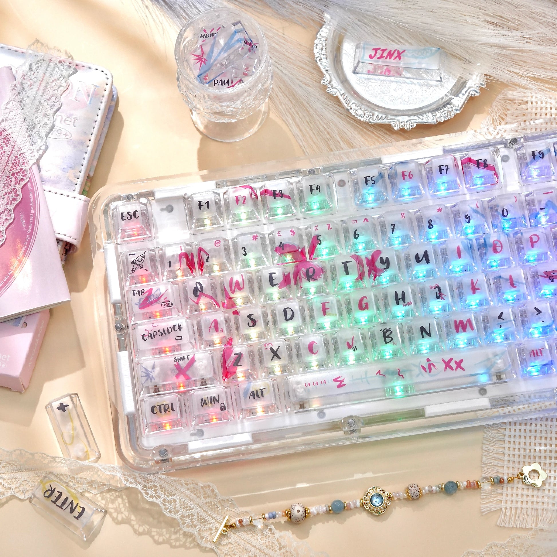 crystal clear pc keycaps set for mechanical keyboard