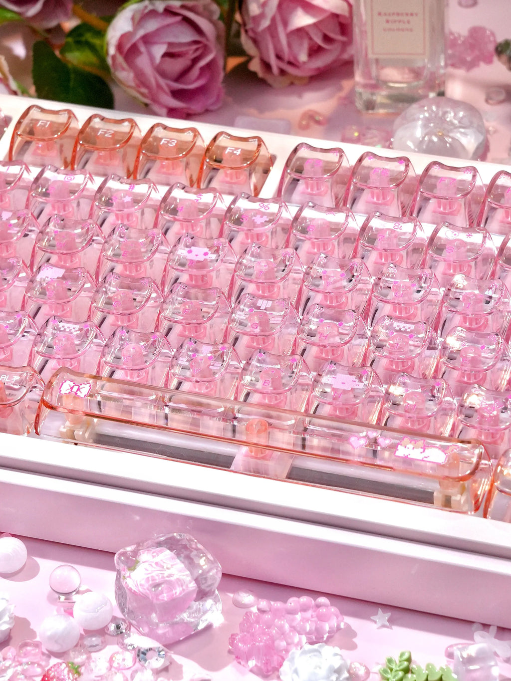 Electronic Cat Keycap Set | MAO Profile Transparent Pink PC Keycaps