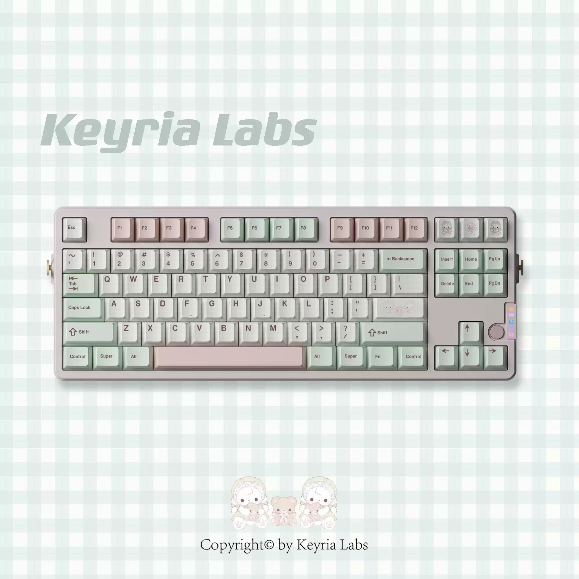 Bear Tea Party Forest Green Keycaps – PBT Dye-Sub Kawaii Set | Arktcat x Keyria Labs