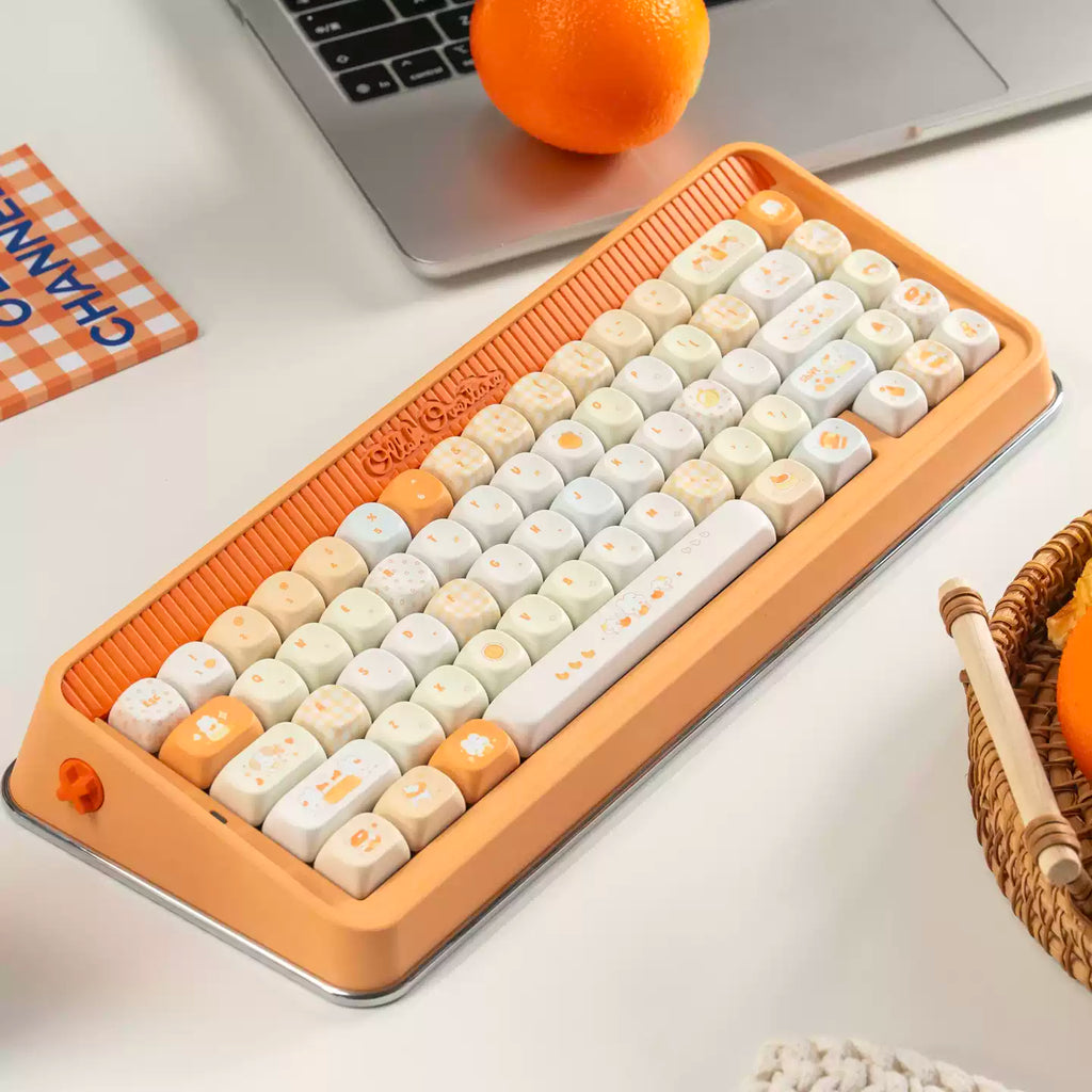 Tangelo Mochi Keycap Set | PBT Dye-Sub Orange Cream Gingham Cute Animal Keycaps | Arktcat x U're