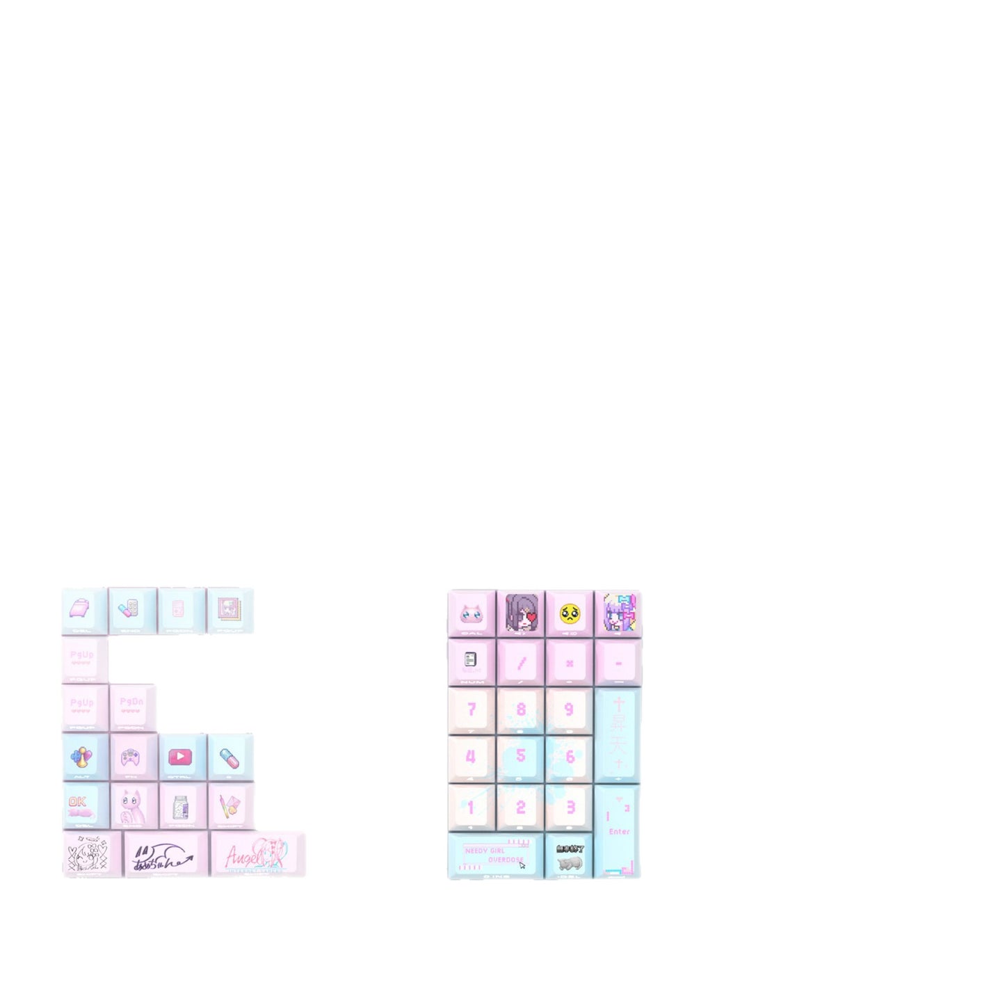 Needy Girl Theme Keycaps – Cute Side-Printed PBT Translucent Set