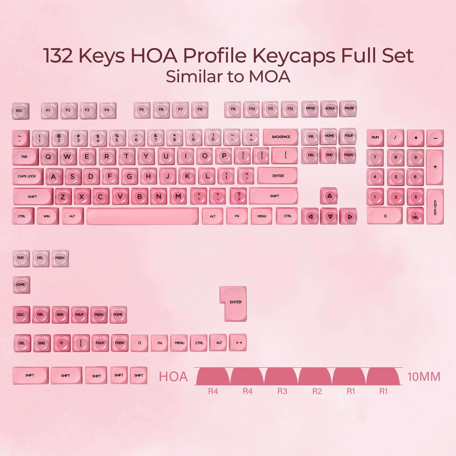 HOA Profile Keycaps Set – Jelly Cloud / Blossom Pink / Sky Ocean Blue / Nude Peach (132 Keys)