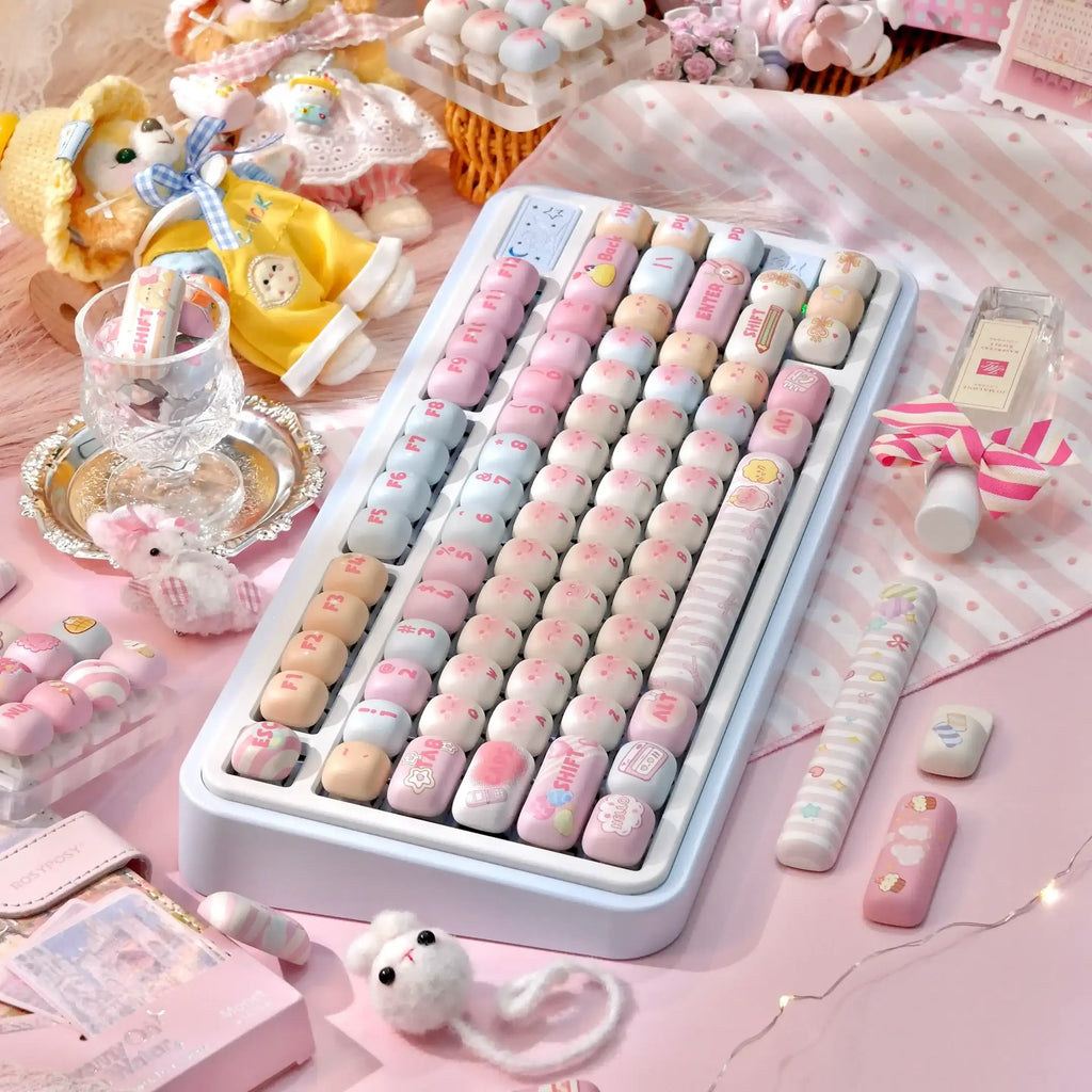 pastel pink keycaps for girls mechanical keyboard setup