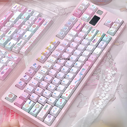 sailor moon crystal keycaps on 75% mechanical keyboard transparent pc mao profile rgb glow pastel pink setup 2025