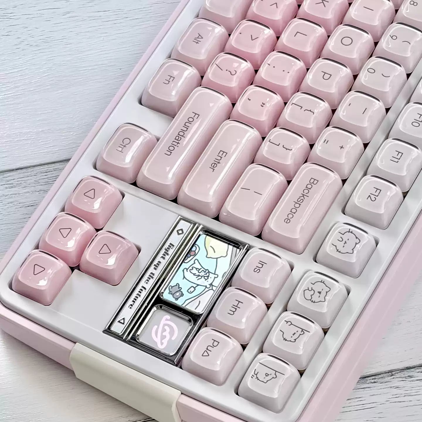 Pink Foundation Jelly Cat Ear Keycap Set – 119-Key Double-Shot ABS & Translucent PC Cute Keycaps (MAO Profile)