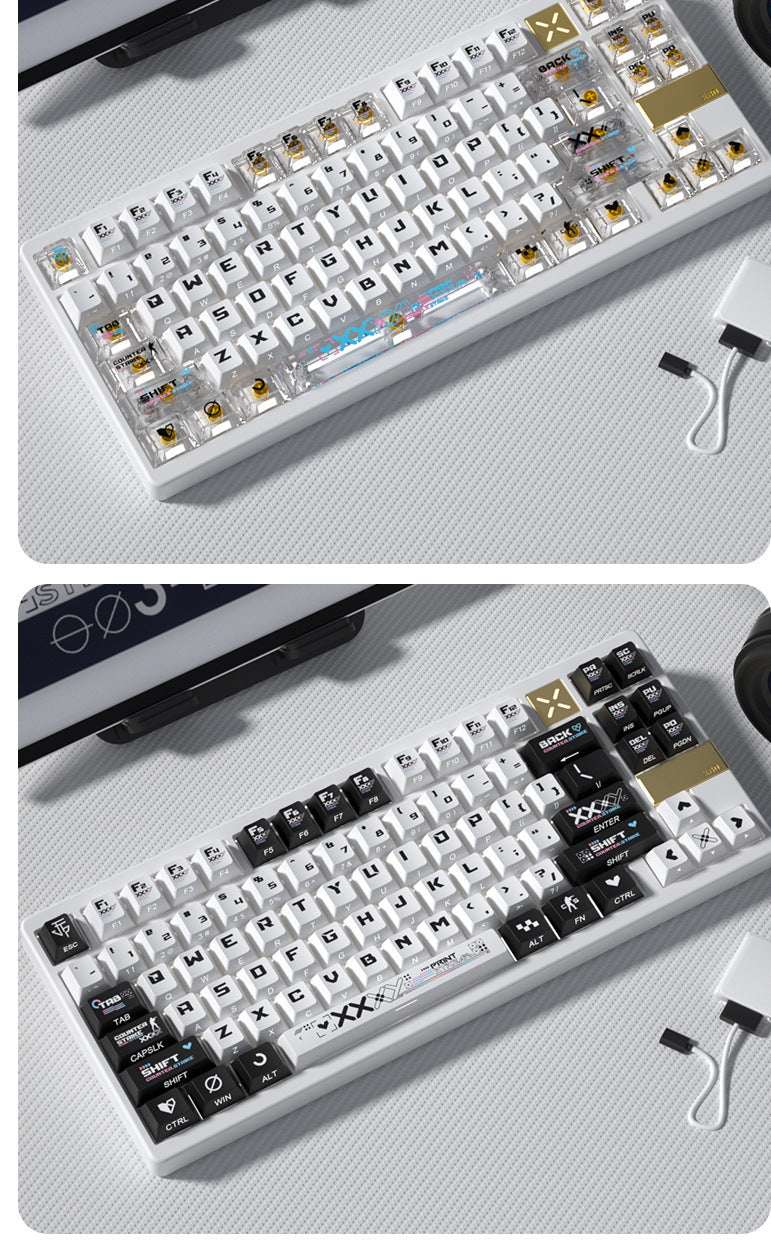 Mechanical keyboard with Printstream black transparent keycaps