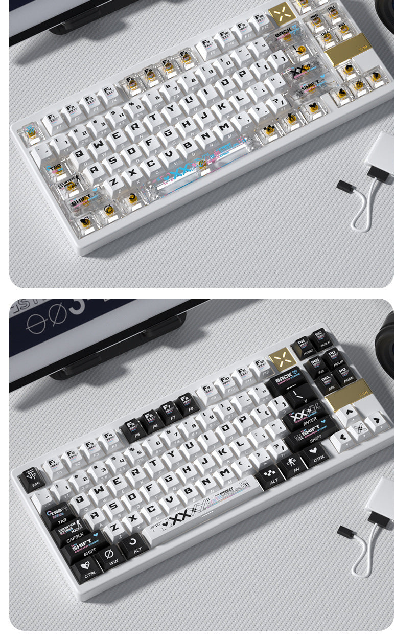 Mechanical keyboard with Printstream black transparent keycaps