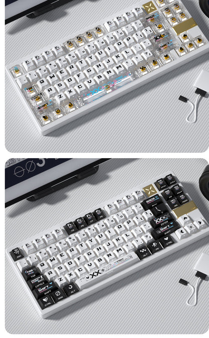Mechanical keyboard with Printstream black transparent keycaps