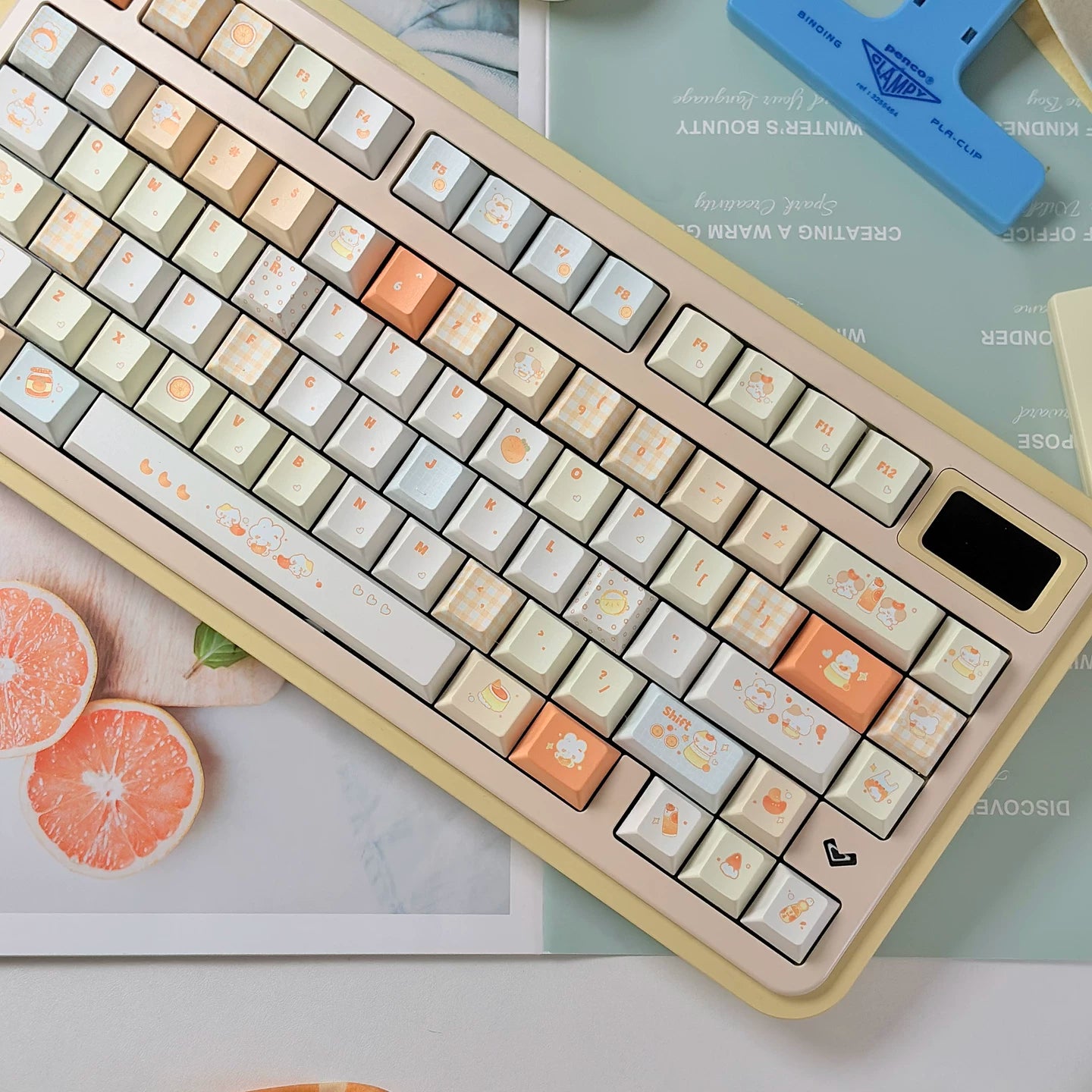 Tangelo Mochi Keycap Set | PBT Dye-Sub Orange Cream Gingham Cute Animal Keycaps | Arktcat x U're