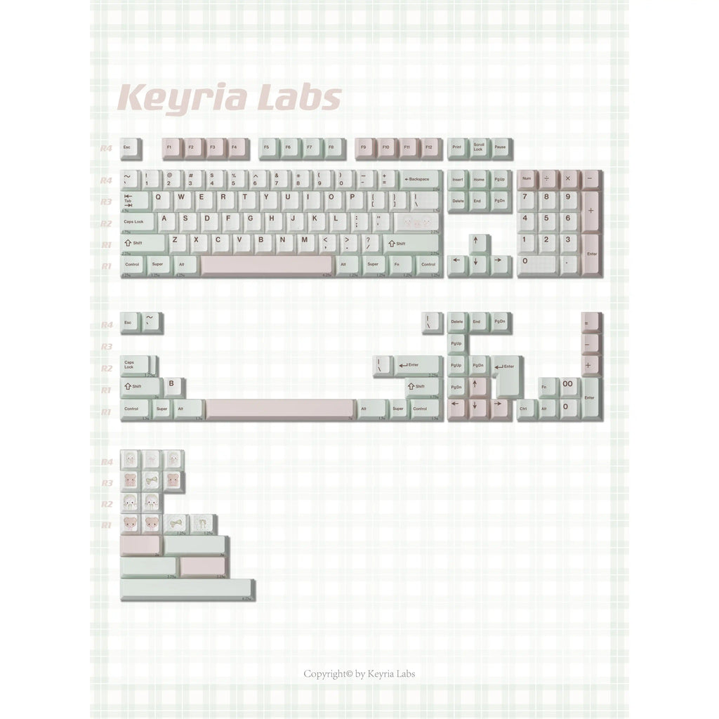Bear Tea Party Forest Green Keycaps – PBT Dye-Sub Kawaii Set | Arktcat x Keyria Labs