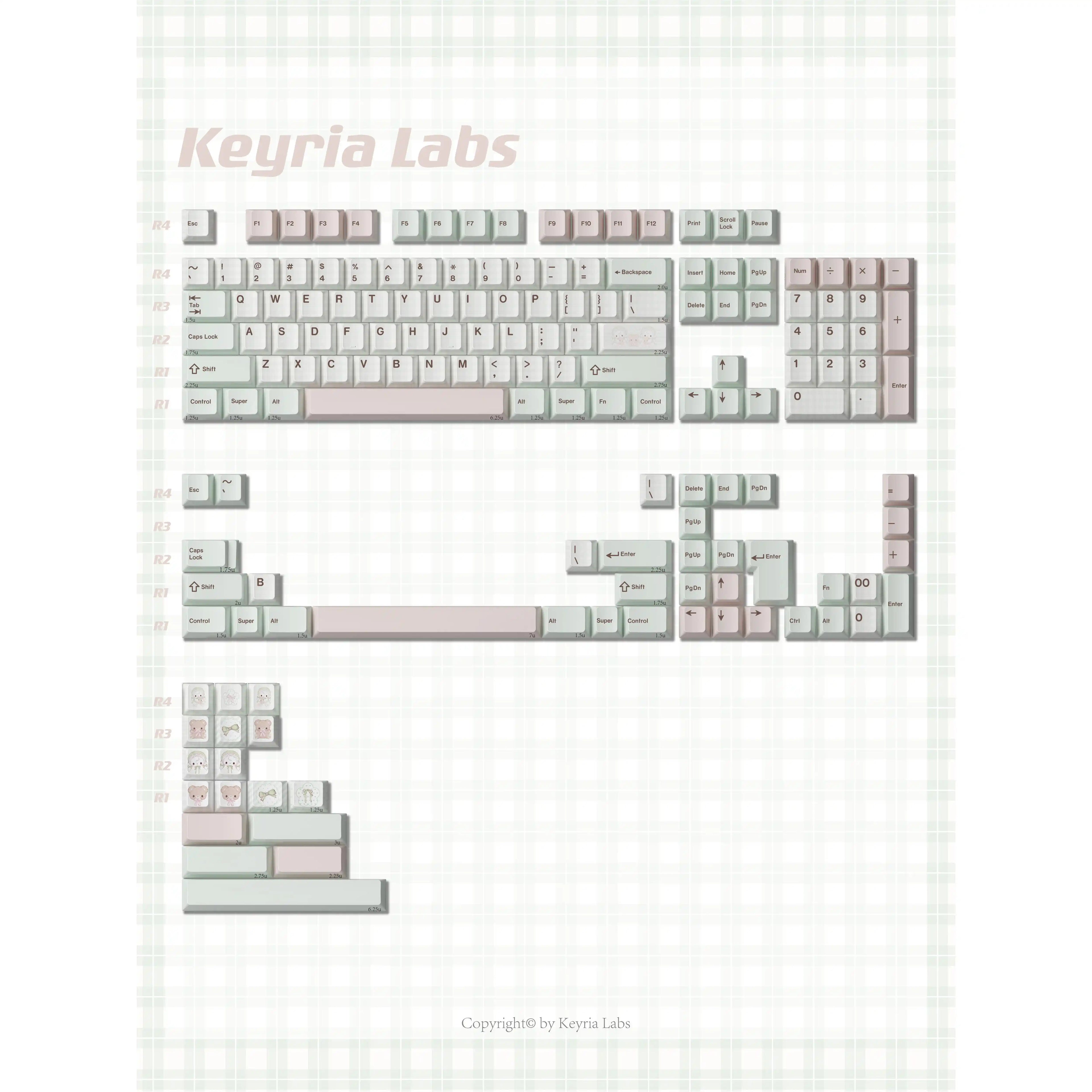 Bear Tea Party Forest Green Keycaps – PBT Dye-Sub Kawaii Set | Arktcat x Keyria Labs