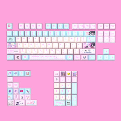 pink purple gradient keycaps with rabbit design
