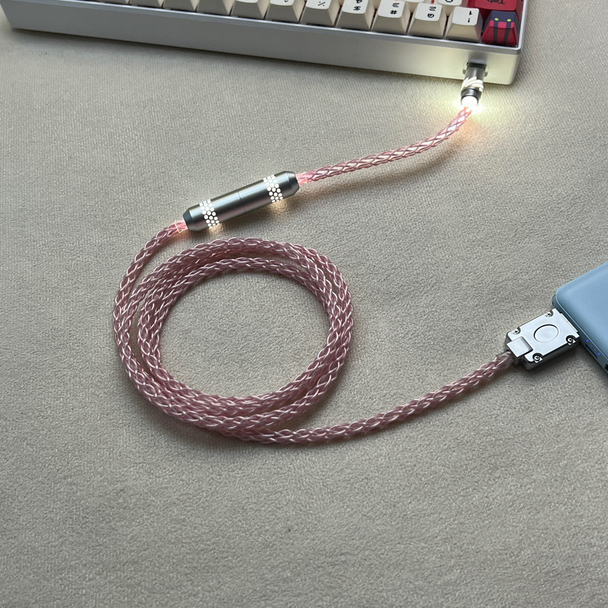 Honeycomb Mesh Luminous 8K OCC Copper Keyboard Cable | 8-Strand Hand-Braided Custom Type-C Cable