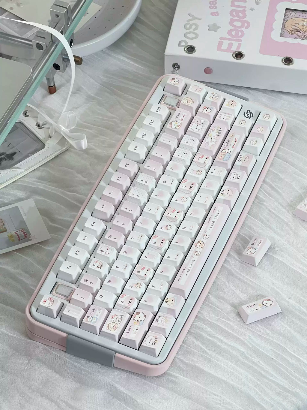 Pink Bunny Chef Keycap Set | Cute Pastel Pink PBT Cherry Profile Keycaps | 131 Keys