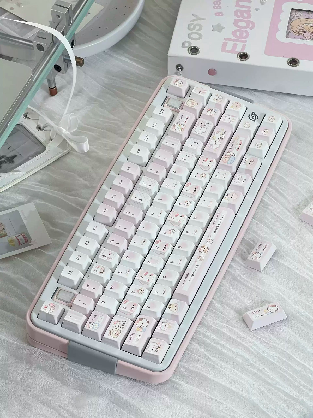 Pink Bunny Chef Keycap Set | Cute Pastel Pink PBT Cherry Profile Keycaps | 131 Keys