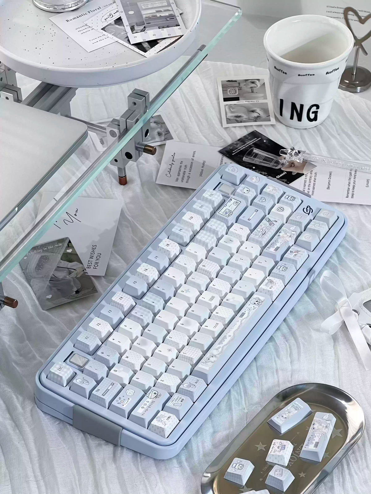 Aqua Angel Keycap Set | Light Blue PBT Cherry Profile Keycaps | Cute Anime & Subculture Style