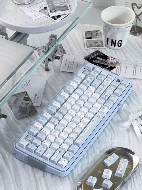Aqua Angel Keycap Set | Light Blue PBT Cherry Profile Keycaps | Cute Anime & Subculture Style