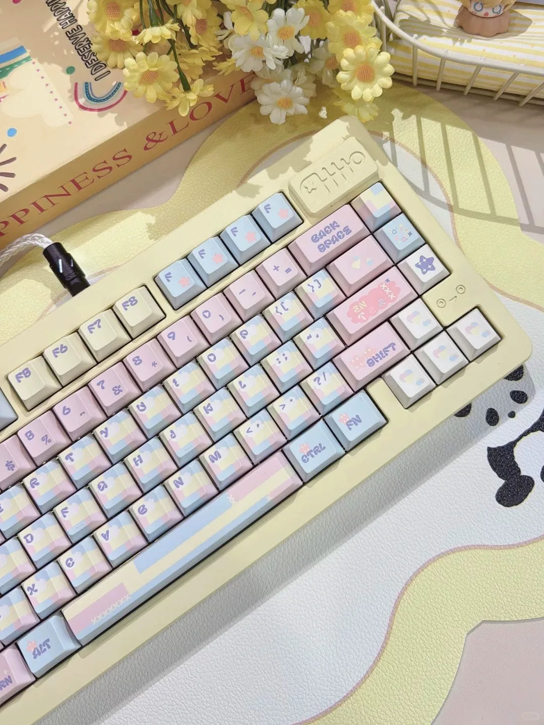 Patchwork Milk Candy Keycap Set 🌸🍬- PBT Dye-Sub Kawaii Set | Keyria Labs